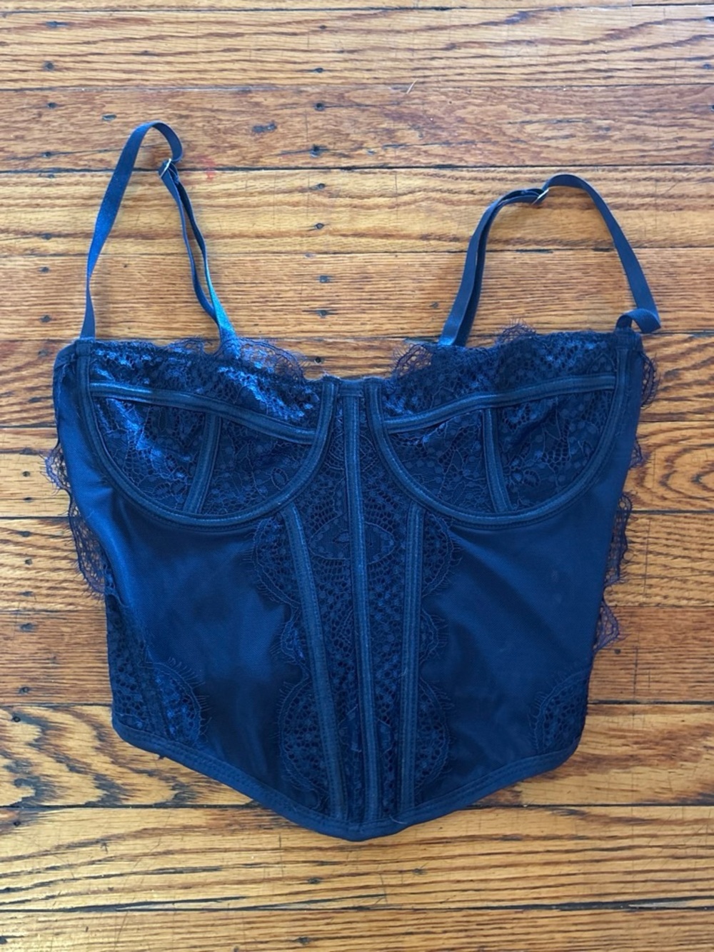 La Hearts Navy Blue Lace Bustier Crop Top